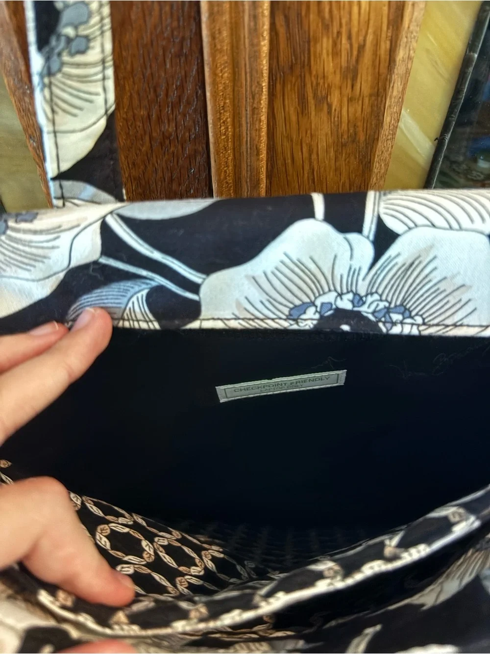 Quilted Floral Computer Tote Bag in Black and White